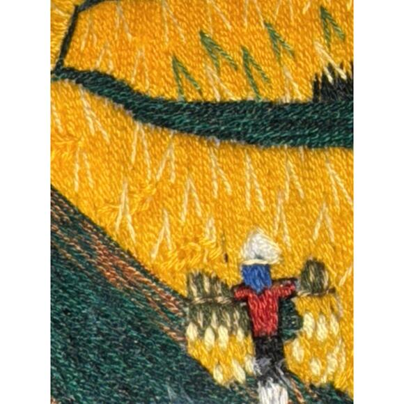 Vietnamese Embroidered Silk Thread Framed Folk Art Handmade Wall Art Harvest - Picture 7 of 9